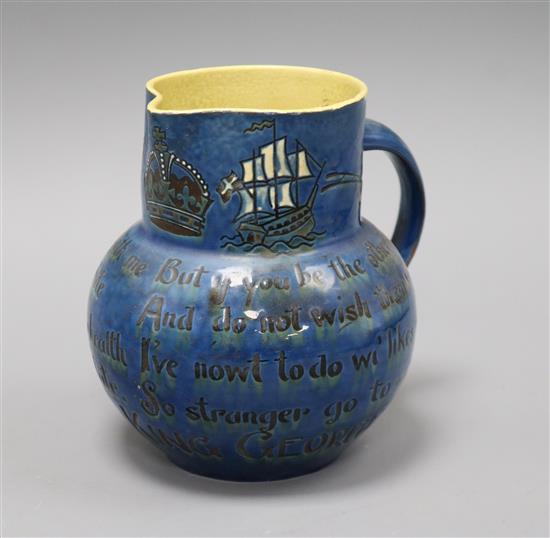 A C.H.Brannam Barum pottery George V commemorative jug height 16cm
